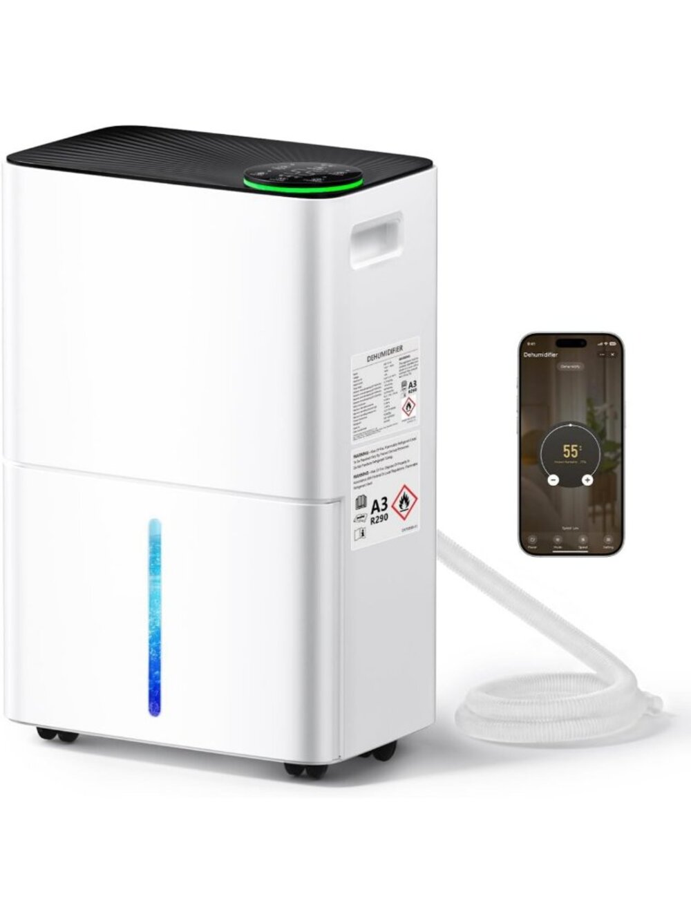 1000 Sq Ft Smart Dehumidifier with Drain Hose - Energy Efficient Home Comfort